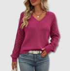 Adeline | Women's V-Neck Open-Knit Sweater – Breathable Relaxed Layer for Office and Weekend Wear