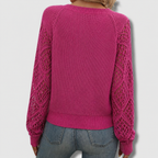 Adeline | Women's V-Neck Open-Knit Sweater – Breathable Relaxed Layer for Office and Weekend Wear