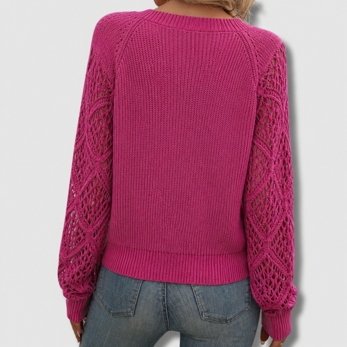 Adeline | Women's V-Neck Open-Knit Sweater – Breathable Relaxed Layer for Office and Weekend Wear
