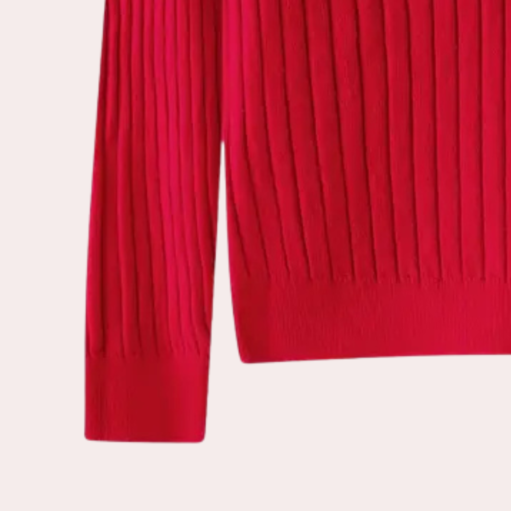 Amanda | Women's Ribbed Knit Sweater with Notched Neck and Button Placket