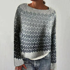 Linda | Women's Patterned Knit Sweater – Relaxed Wide-Neck Jumper for Cosy Seasonal Dressing