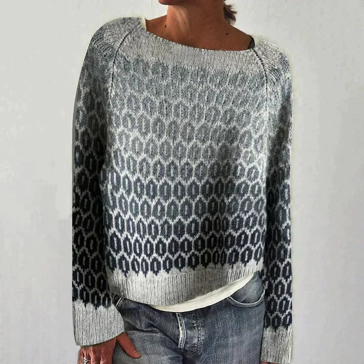 Linda | Women's Patterned Knit Sweater – Relaxed Wide-Neck Jumper for Cosy Seasonal Dressing