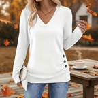 Vera | Women's V Neck Sweater with Side Button Detail