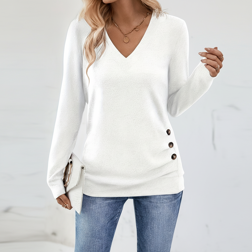 Vera | Women's V Neck Sweater with Side Button Detail