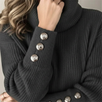 Corinne | Women's Ribbed Cowl Neck Sweater with Button Cuffs