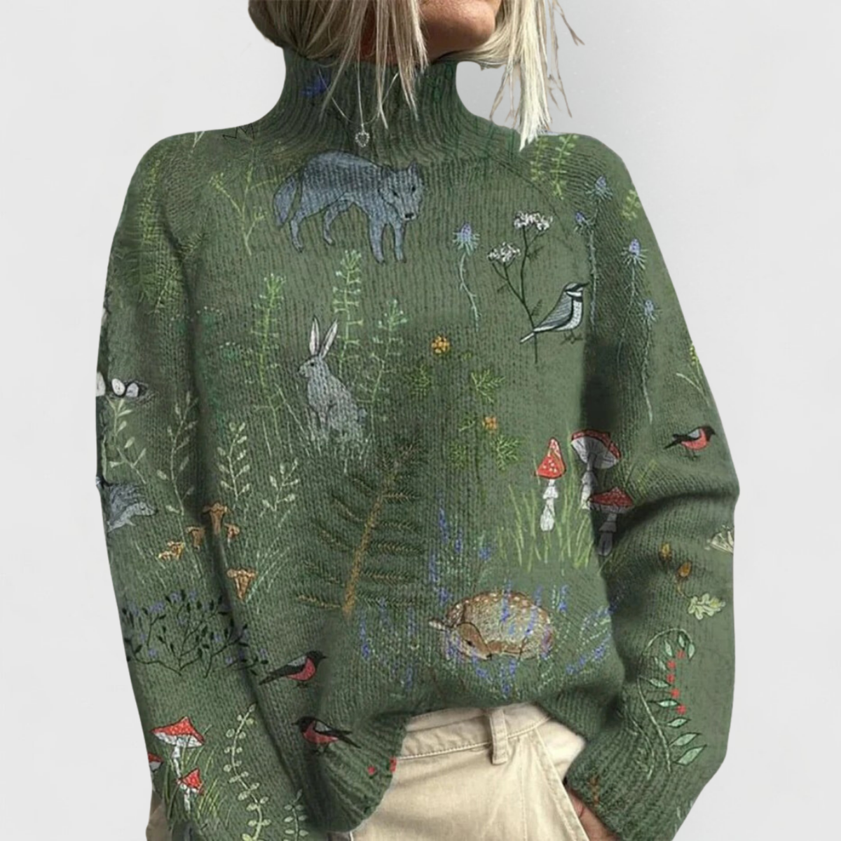 Jennifer | Women's Printed Turtleneck Knit Top – Relaxed Winter Layer for Everyday Wear