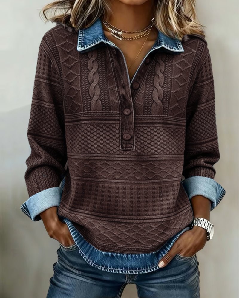 Audrey | Women's Printed Collared Top – Relaxed Half-Button Style for Smart Casual Wear