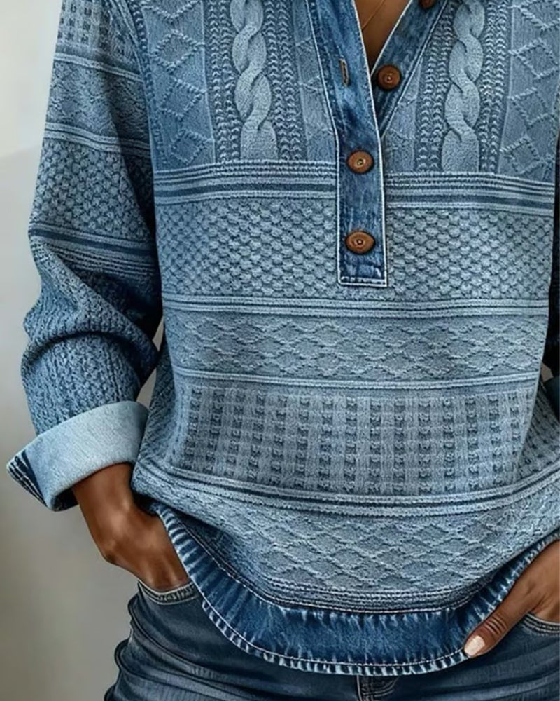 Audrey | Women's Printed Collared Top – Relaxed Half-Button Style for Smart Casual Wear