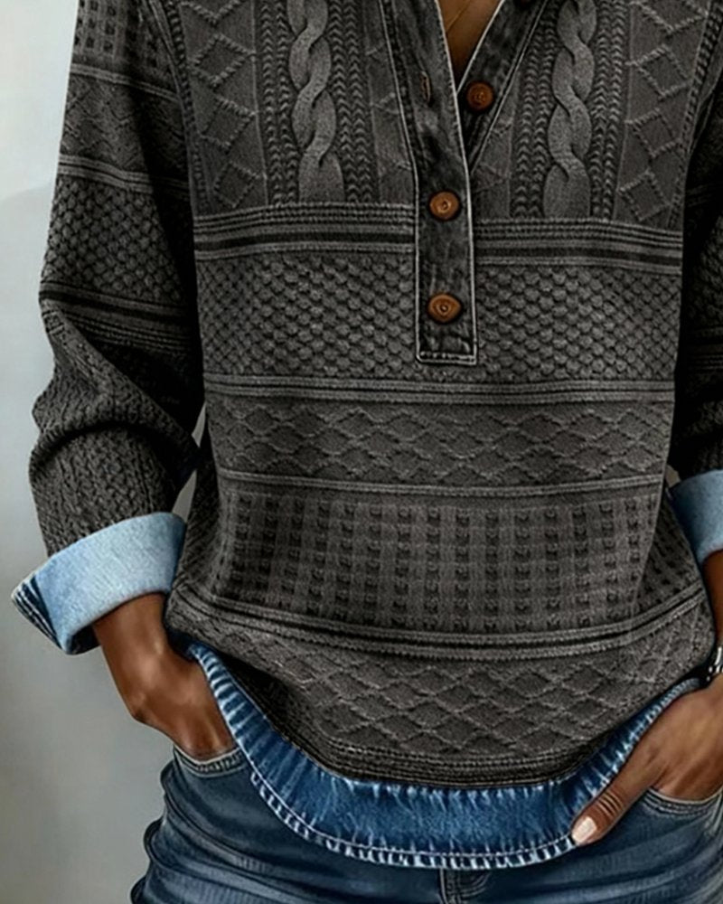 Audrey | Women's Printed Collared Top – Relaxed Half-Button Style for Smart Casual Wear