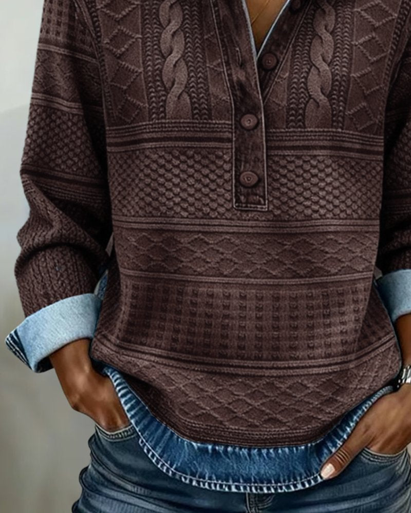Audrey | Women's Printed Collared Top – Relaxed Half-Button Style for Smart Casual Wear
