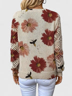 Yvonne | Women's Printed V-Neck Knit Sweater – Breathable Openwork Top for Spring Events and Weekend Wear