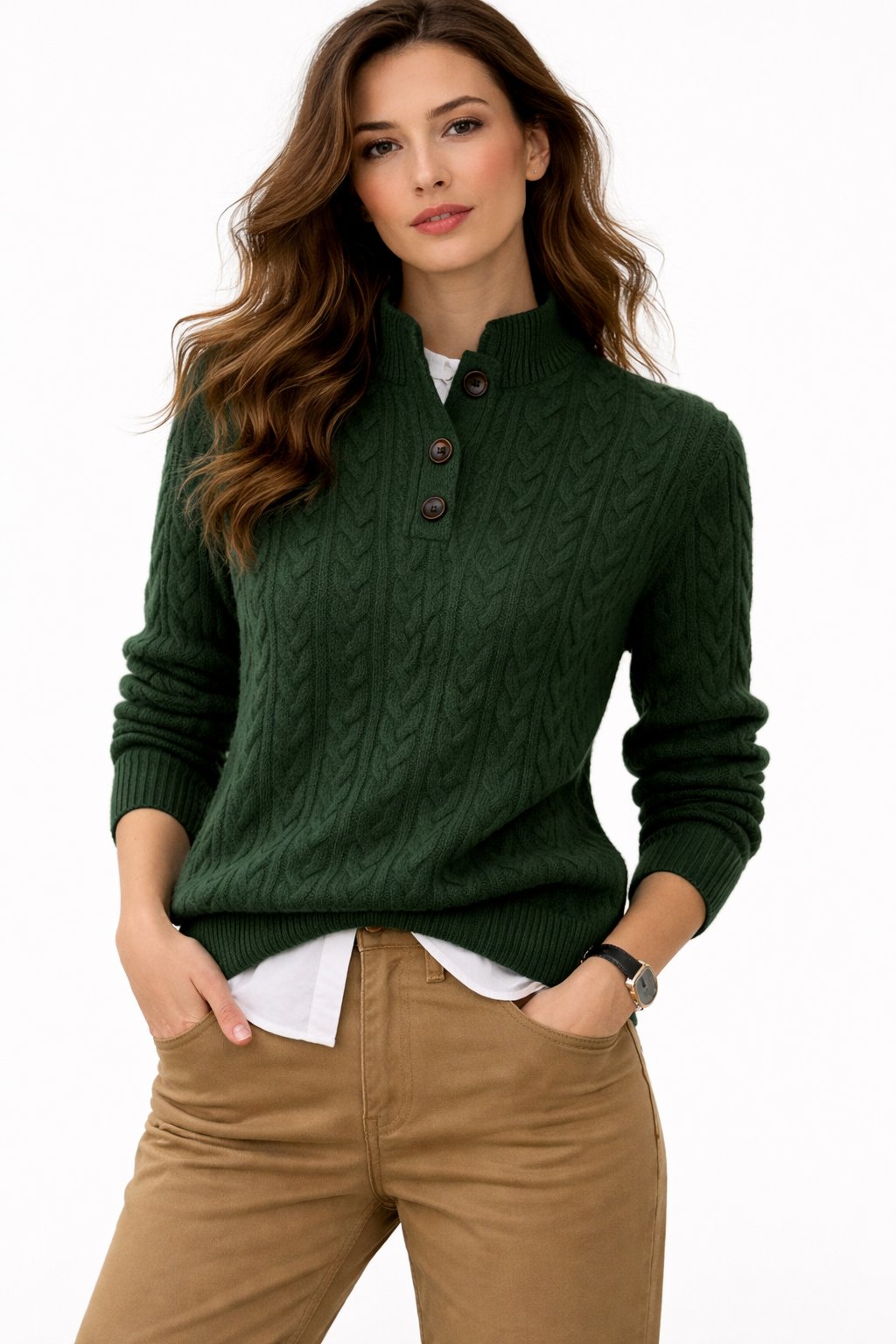 Ellen | Women's Wool-Blend Button-Neck Sweater – Warm Long-Sleeve Layer for Autumn and Winter