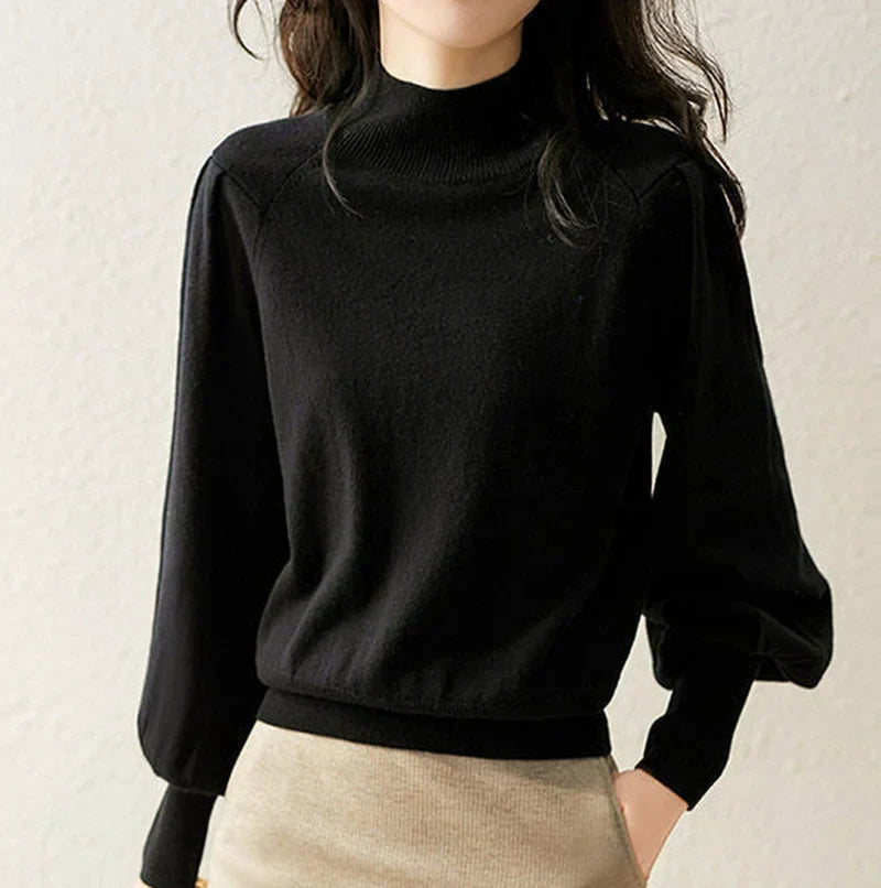 Lydia | Women's Mock Neck Knitted Top – Long Sleeve Layer for Autumn and Winter