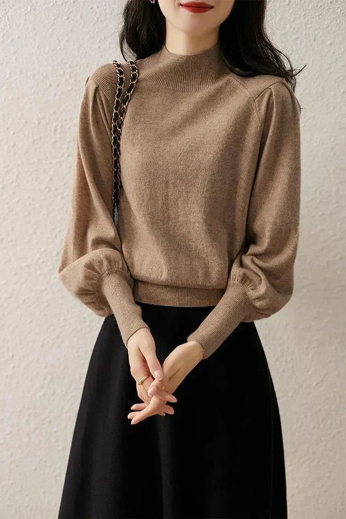 Lydia | Women's Mock Neck Knitted Top – Long Sleeve Layer for Autumn and Winter