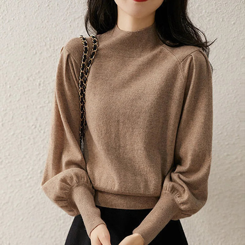 Lydia | Women's Mock Neck Knitted Top – Long Sleeve Layer for Autumn and Winter