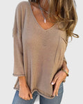 Kristen | Women's Relaxed V-Neck Knitted Top – Lightweight Long Sleeve Layer for Spring and Autumn