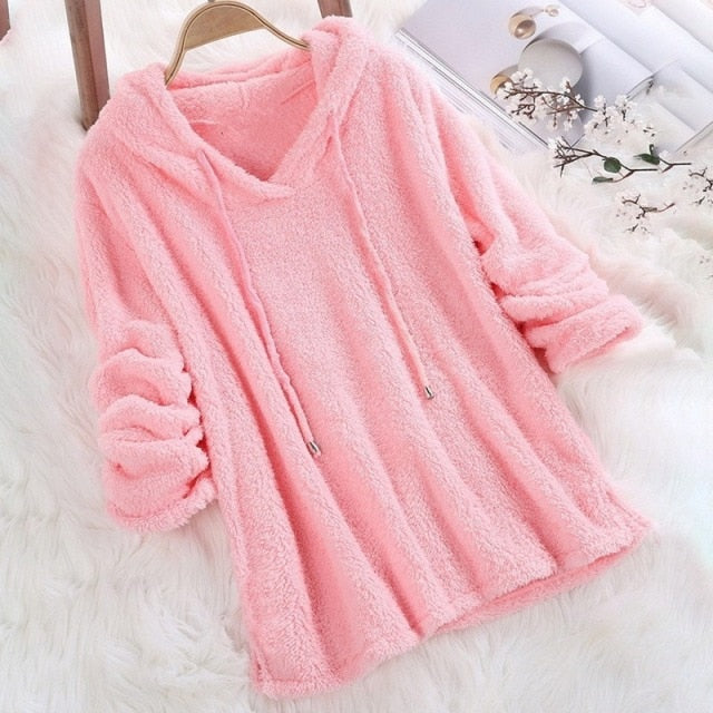 Abigail | Women's Plush Hooded Sweatshirt – Relaxed Drawstring Pullover Style for Cosy Autumn Winter Loungewear and Casual Everyday Wear