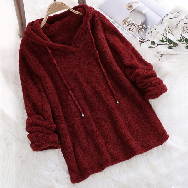 Abigail | Women's Plush Hooded Sweatshirt – Relaxed Drawstring Pullover Style for Cosy Autumn Winter Loungewear and Casual Everyday Wear