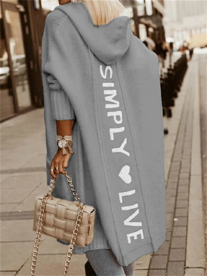 Faith | Women's Hooded Longline Knit Cardigan – Oversized Open-Front Layer with Relaxed Three-Quarter Sleeves for Winter Styling