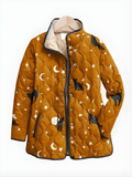 Naomi | Black Quilted Jacket with Cat Pattern