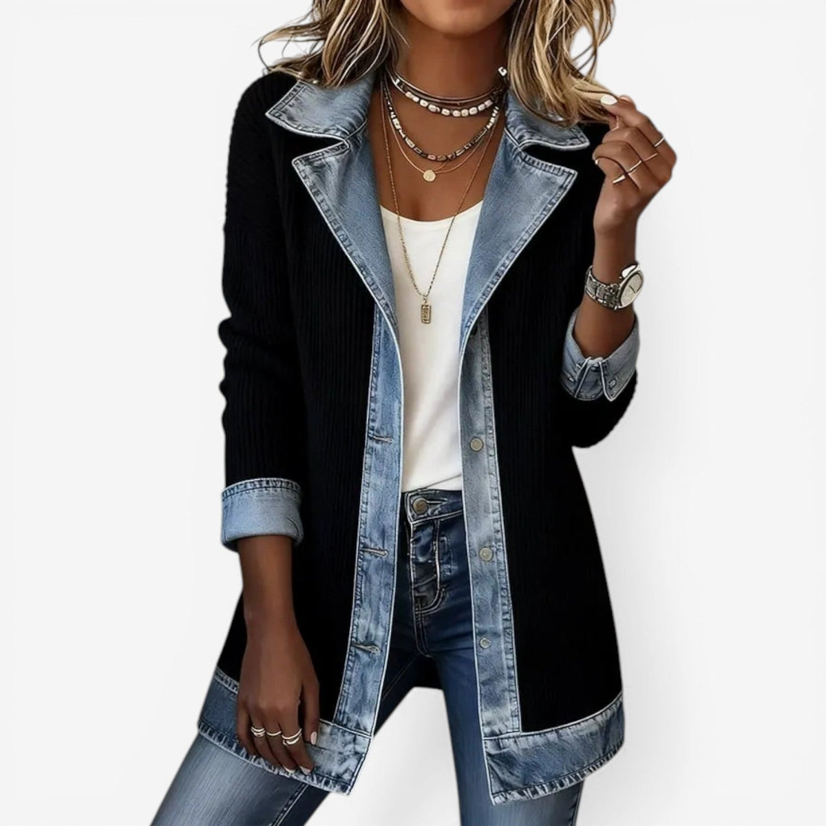 Penelope | Elegant Layered Collar Button Jacket