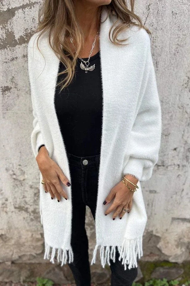 Ellen | Women's Plush Knit Fringe Cardigan – Soft Open-Front Layer for Cooler Seasons