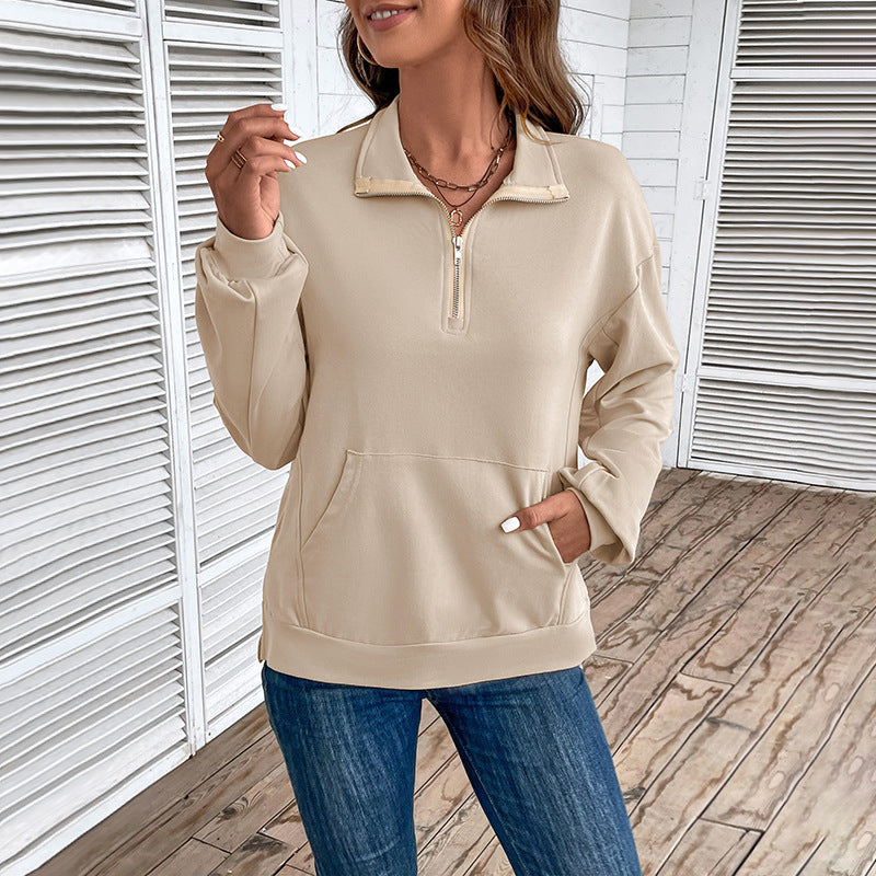 Holly | Women's Half-Zip Collared Sweatshirt – Relaxed Pullover with Kangaroo Pocket