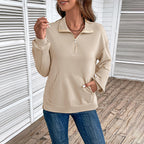 Holly | Women's Half-Zip Collared Sweatshirt – Relaxed Pullover with Kangaroo Pocket