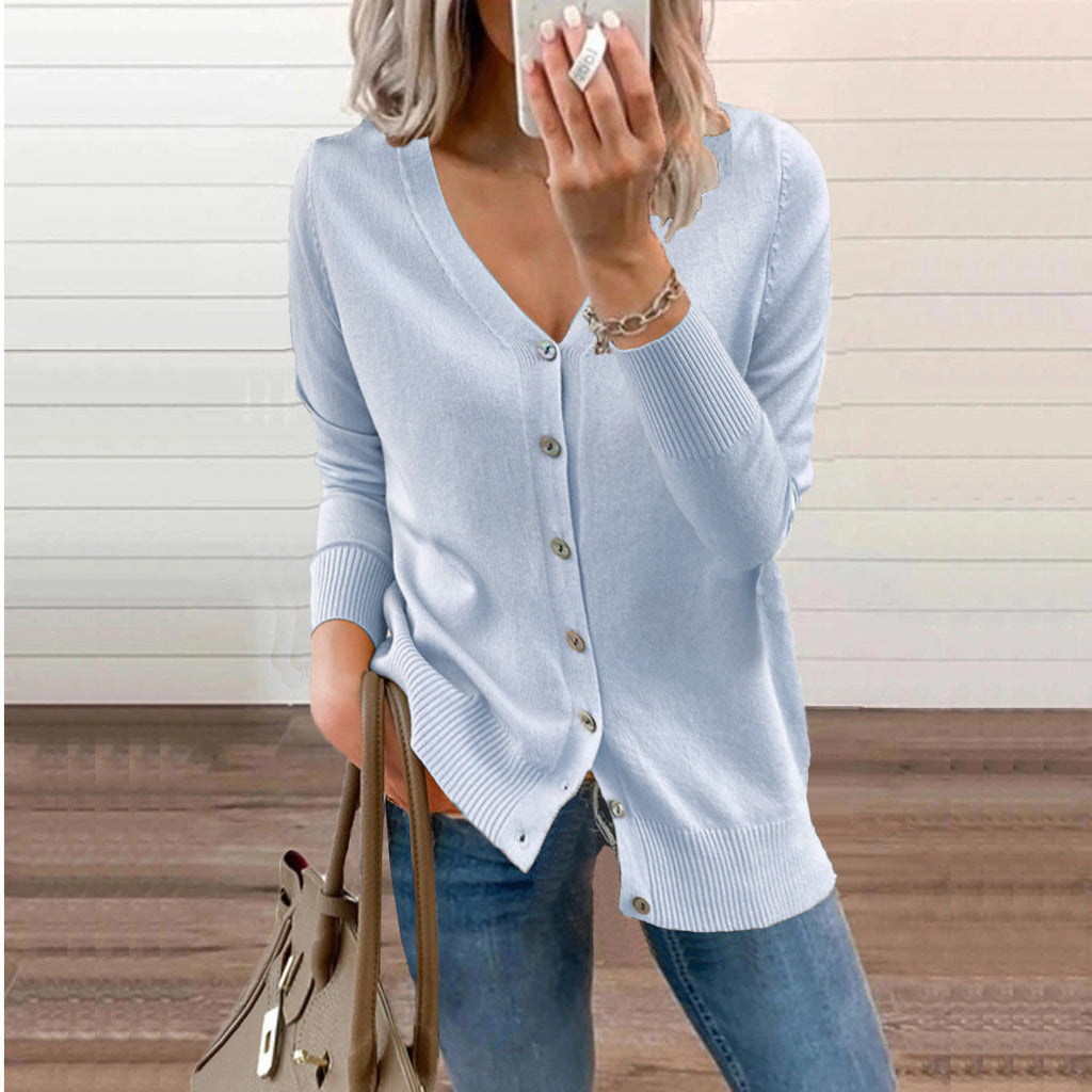 Clara | Women's V-Neck Knit Cardigan – Relaxed Button Layer for Autumn and Winter