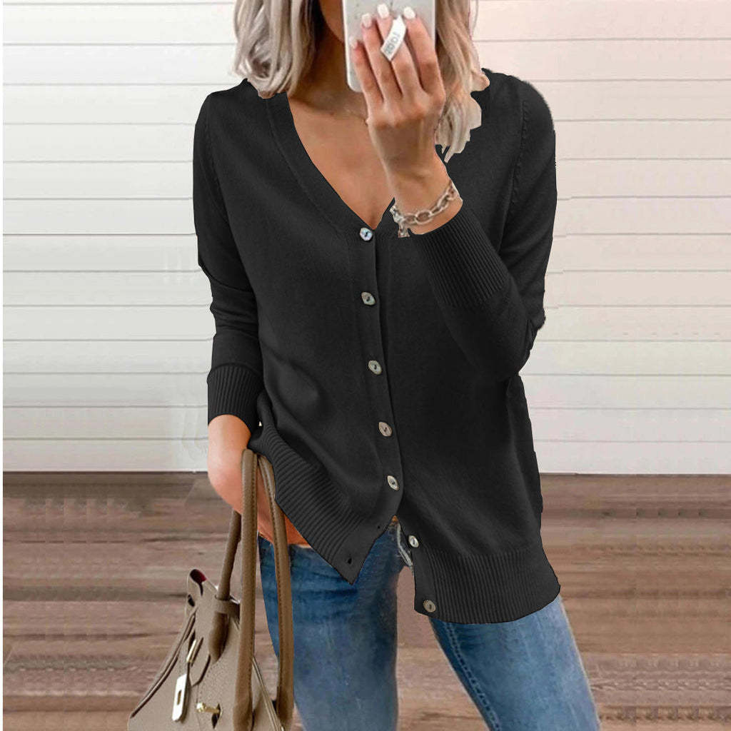 Clara | Women's V-Neck Knit Cardigan – Relaxed Button Layer for Autumn and Winter