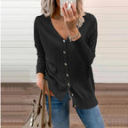 Clara | Women's V-Neck Knit Cardigan – Relaxed Button Layer for Autumn and Winter