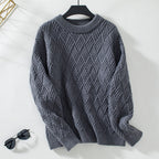 Sally | Women's Textured Crew-Neck Knitted Sweater – Relaxed Long-Sleeve Patterned Style for Casual Autumn Winter and Everyday Wear