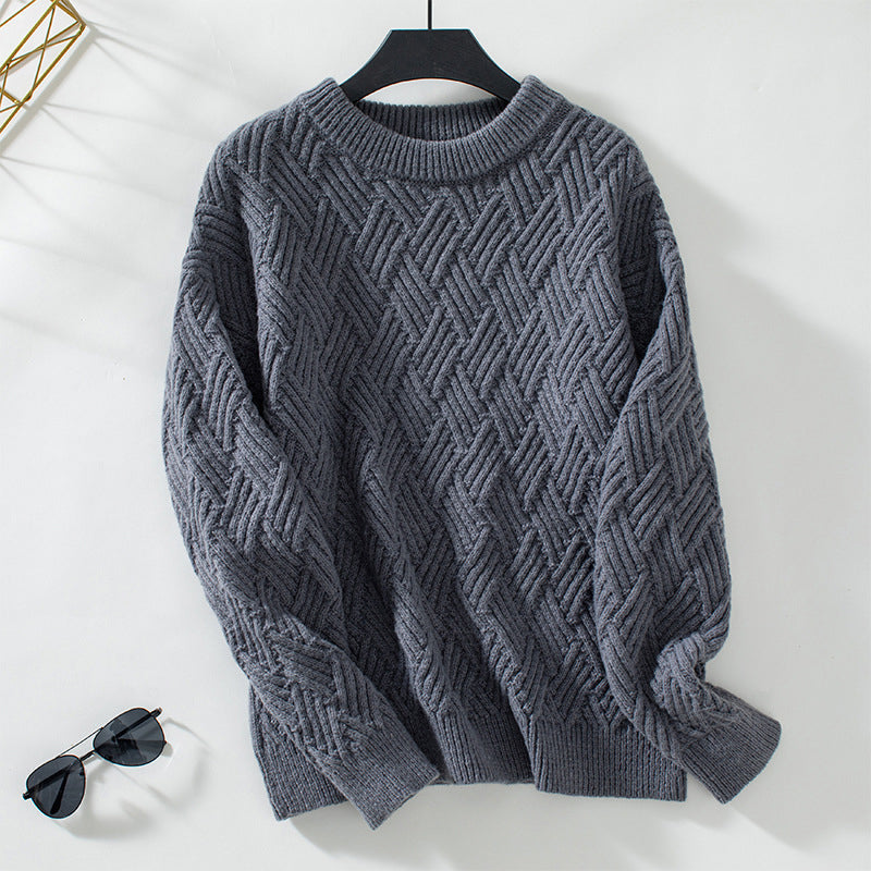 Sally | Women's Textured Crew-Neck Knitted Sweater – Relaxed Long-Sleeve Patterned Style for Casual Autumn Winter and Everyday Wear