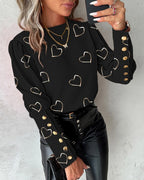 Bonnie | Women's Long Sleeve Button Top – Floral Elegant Comfortable Breathable Casual Round Neck Everyday Blouse