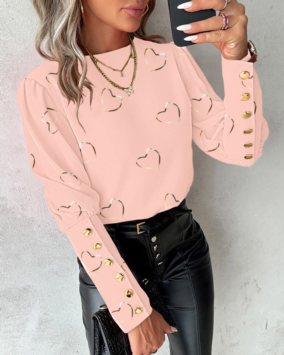 Bonnie | Women's Long Sleeve Button Top – Floral Elegant Comfortable Breathable Casual Round Neck Everyday Blouse