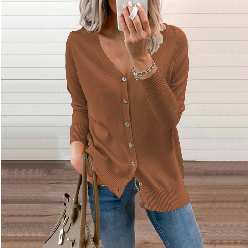 Clara | Women's V-Neck Knit Cardigan – Relaxed Button Layer for Autumn and Winter