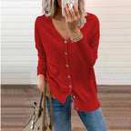 Clara | Women's V-Neck Knit Cardigan – Relaxed Button Layer for Autumn and Winter