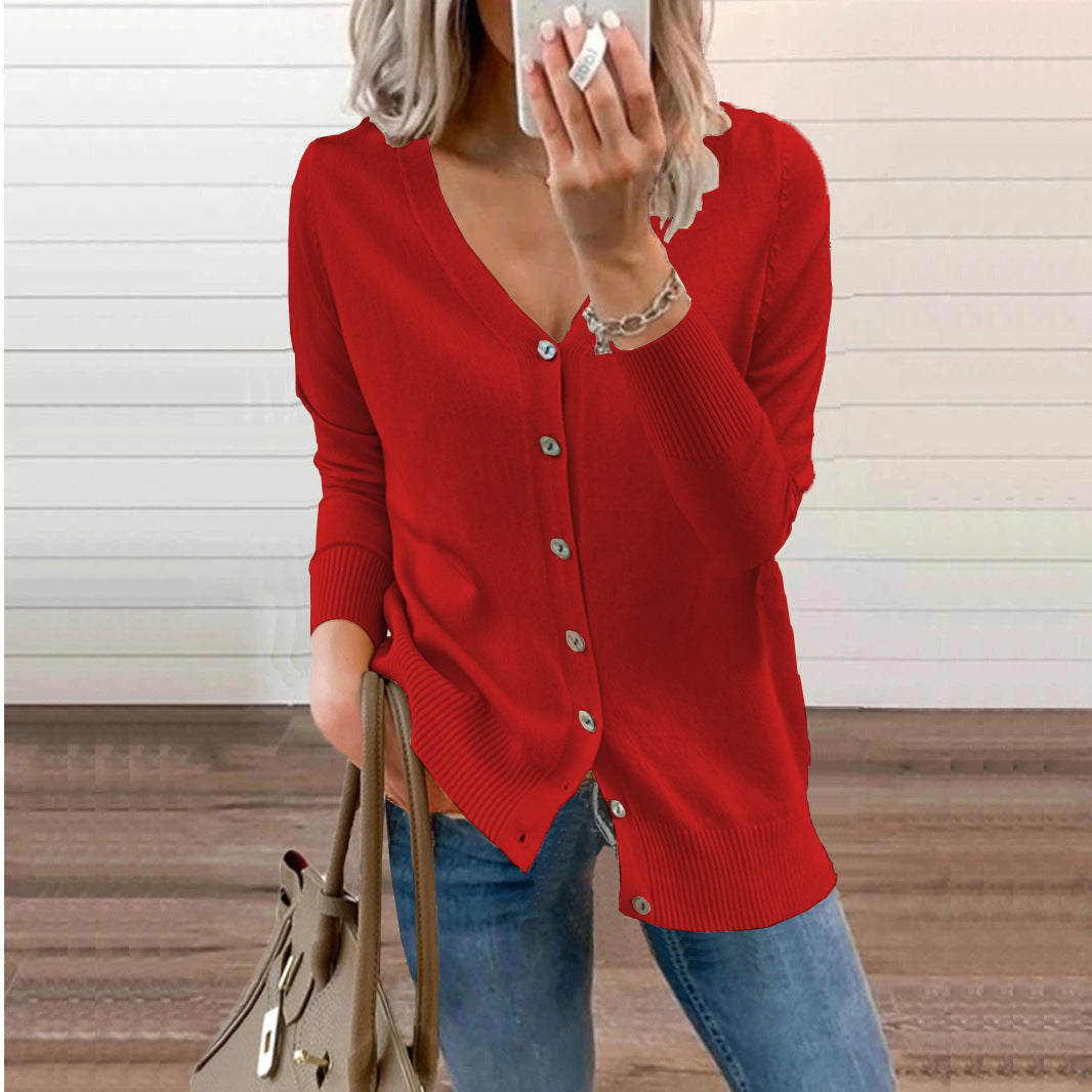 Clara | Women's V-Neck Knit Cardigan – Relaxed Button Layer for Autumn and Winter