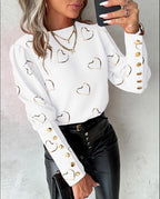 Bonnie | Women's Long Sleeve Button Top – Floral Elegant Comfortable Breathable Casual Round Neck Everyday Blouse