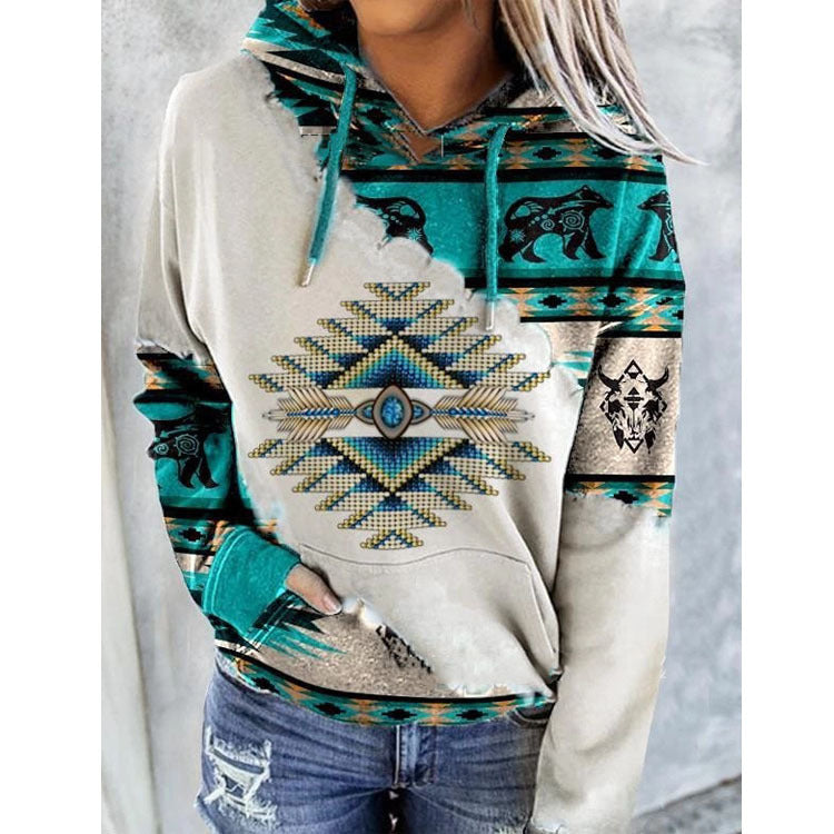 Rose | Women's Geometric Print Hoodie – Relaxed Drawstring Pullover for Casual Autumn Layering