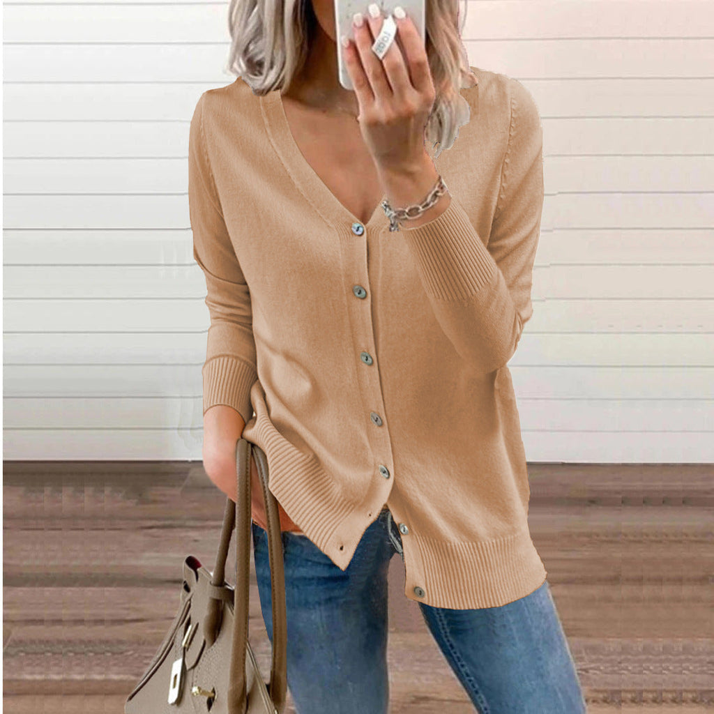 Clara | Women's V-Neck Knit Cardigan – Relaxed Button Layer for Autumn and Winter