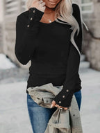 Claudia | Women's Long Sleeve V-Neck Top With Button Detail – Comfortable Breathable Stylish Slim Fit Everyday Wear