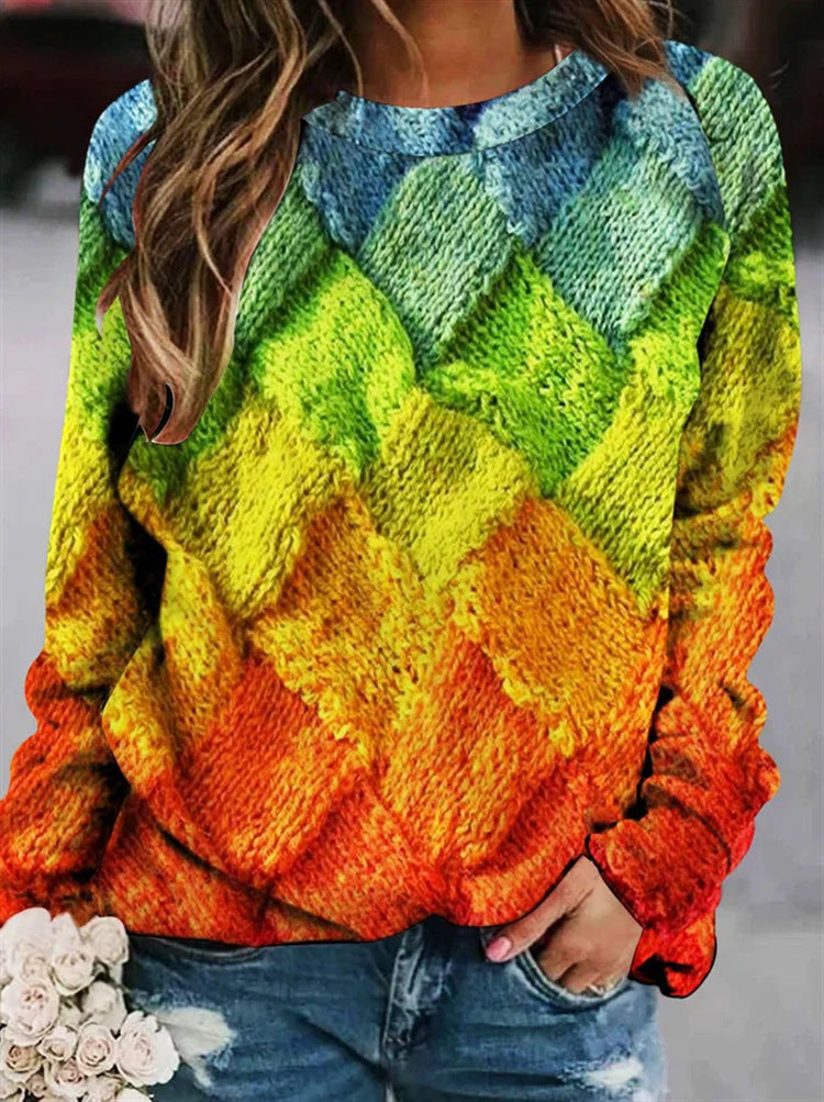 Edith | Women's Patchwork Knit Sweater – Textured Crew-Neck Pullover for Cosy Seasonal Styling