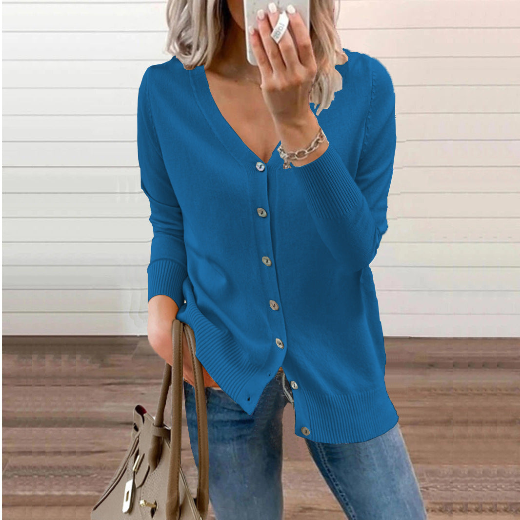 Clara | Women's V-Neck Knit Cardigan – Relaxed Button Layer for Autumn and Winter