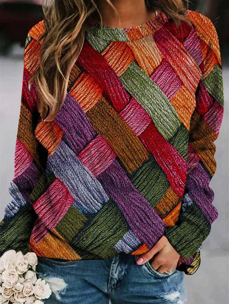 Edith | Women's Patchwork Knit Sweater – Textured Crew-Neck Pullover for Cosy Seasonal Styling