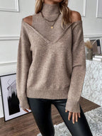 Lisa | Women's Cold-Shoulder Turtleneck Sweater – Layered Knit for Winter Wear