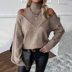 Lisa | Women's Cold-Shoulder Turtleneck Sweater – Layered Knit for Winter Wear