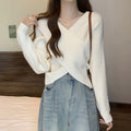 Lisa | Women's Wrap-Front V-Neck Knit Sweater – Cropped Relaxed Pullover for Feminine Everyday Styling