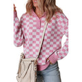 Ingrid | Women's Checkerboard Collared Knit Sweater – Relaxed Button-Neck Pullover for Casual Layering