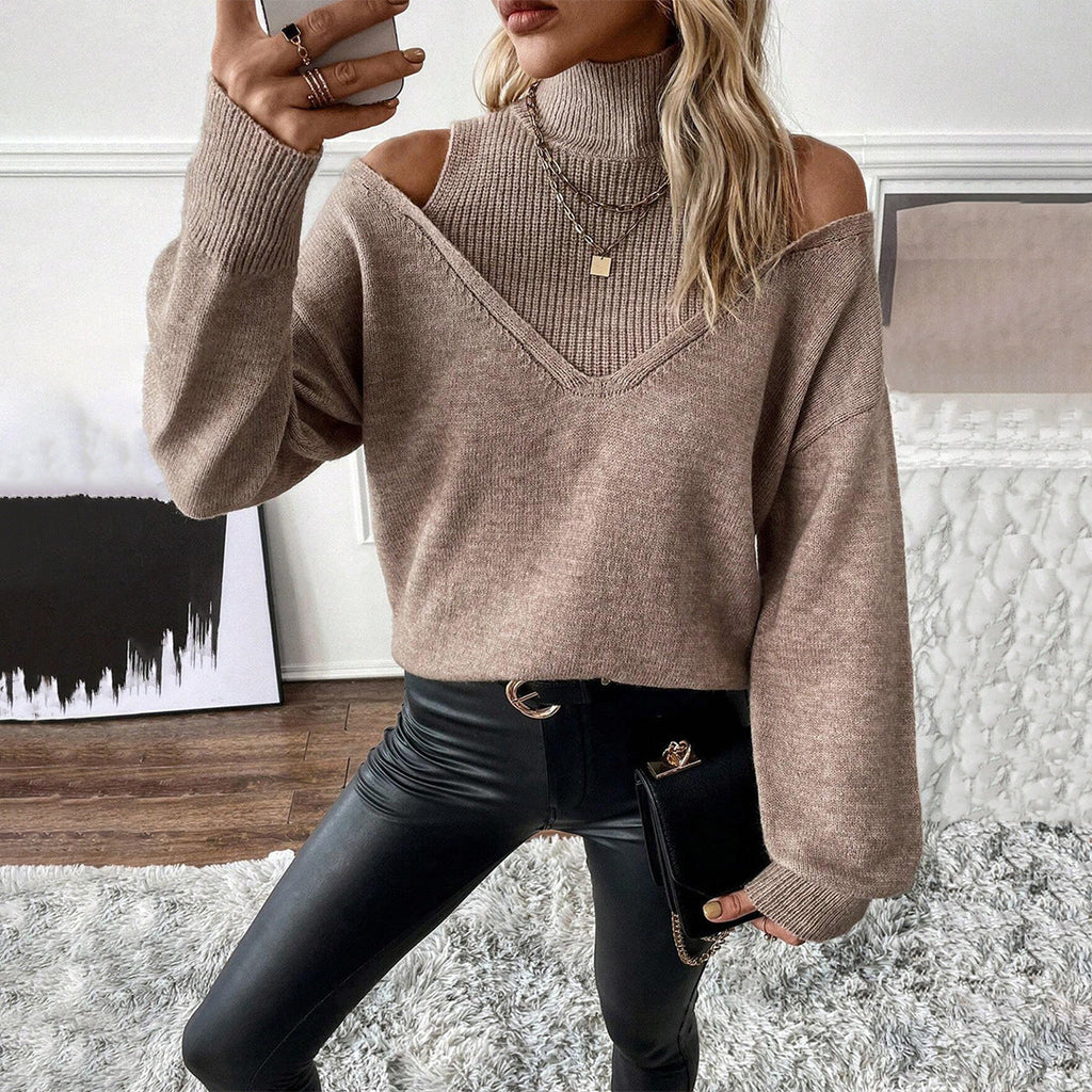 Lisa | Women's Cold-Shoulder Turtleneck Sweater – Layered Knit for Winter Wear